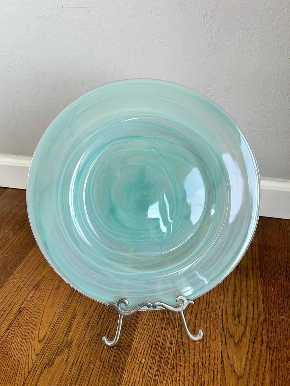 Art Glass Plates Green Swirl Dish Mint Sea Foam